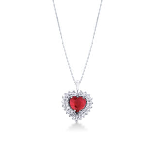 Scopri di più sull'articolo Ciondolo a cuore in oro bianco 18k con rubino e diamanti