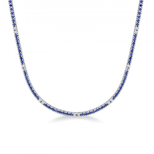 Al momento stai visualizzando Collana tennis in oro bianco 18k con diamanti e zaffiri